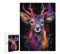 Rompecabezas 500 PCS para Adolescentes Colorful Deer Art Print-1 Rompecabezas para Adultos Juegos Divertidos Difíciles Desafiantes De Completar 500 PCS