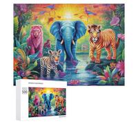 Rompecabezas 500 PCS para Adolescentes Colorful Jungle Safari Scene Rompecabezas para Adultos Juego Familiar Carrera De Velocidad De Manos Regalos para Reducir El Estrés 500 PCS
