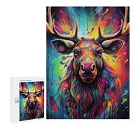 Rompecabezas 500 PCS para Adolescentes Colorful Moose Portrait-5 Rompecabezas para Adultos Juego De Ingenio Análisis Y Lógica 500 PCS