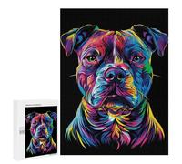 Rompecabezas 500 PCS para Adolescentes Colorful Pitbull Dog Pit Bull Rompecabezas para Adultos Juego Práctico Decoración del Hogar Cumpleaños Y Navidad 500 PCS