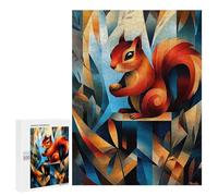 Rompecabezas 500 PCS para Adolescentes Contemporary Cubist Take on Dürers Squirrel Study - Modern Wildlife Wall Art Rompecabezas para Adultos Juguetes DIY para La Diversión Familiar Ayuda A Ejercitar
