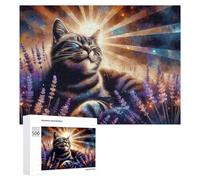Rompecabezas 500 PCS para Adolescentes Cosmic Cat in Lavender Field Rompecabezas para Adultos Juegos Divertidos Una Obra De Arte Ayuda A Ejercitar El Cerebro 500 PCS
