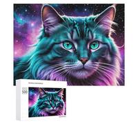 Rompecabezas 500 PCS para Adolescentes Cosmic Cat Portrait-2 Rompecabezas para Adolescentes Juegos Divertidos Ensamblaje De Patrones Ayuda Al Cerebro A Ejercitarse 500 PCS