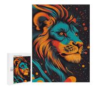 Rompecabezas 500 PCS para Adolescentes Cosmic Lion Portrait Neon Jungle King Lion Portrait Rompecabezas para Adultos Juego Familiar Decoración del Hogar para Cumpleaños, Navidad 500 PCS