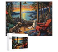Rompecabezas 500 PCS para Adolescentes Cozy Cabin with Dogs by The Lake Rompecabezas para Adultos Juegos Relajantes Difícil Difícil Desafío Educativo 500 PCS