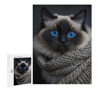 Rompecabezas 500 PCS para Adolescentes Cozy Cat in Knit Scarf Rompecabezas para Adultos Juegos De Relajación Vacaciones En Casa Matar El Tiempo 500 PCS