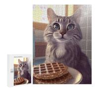 Rompecabezas 500 PCS para Adolescentes Curious Cat Eyeing Waffles Rompecabezas para Adultos Juego Familiar Una Obra De Arte como Regalo para Toda La Familia 500 PCS