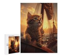Rompecabezas 500 PCS para Adolescentes Cute Kitten Sailing Ship Rompecabezas Juegos Familiares Ensamblaje De Patrones Cumpleaños Y Navidad 500 PCS