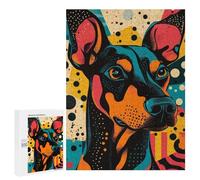 Rompecabezas 500 PCS para Adolescentes Dog Portrait in Retro Style Bold Doberman in Dynamic Pop Art Style Rompecabezas para Adultos Juego Práctico Pero Divertido Y Humorístico Regalo De Cumpleaños, R