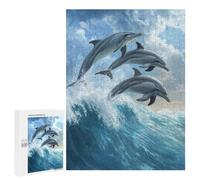 Rompecabezas 500 PCS para Adolescentes Dolphins Leaping Wave Rompecabezas para Adultos Juegos De Relajación Vacaciones En Casa Matar El Tiempo 500 PCS