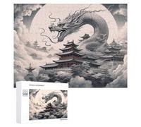 Rompecabezas 500 PCS para Adolescentes Dragon Amidst Traditional Asian Architecture Rompecabezas para Adultos Juegos Relajantes Decoración Interacción Entre Padres E Hijos 500 PCS