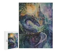 Rompecabezas 500 PCS para Adolescentes Dragon and Castle Watercolor Rompecabezas Juegos Familiares Ensamblaje De Patrones Cumpleaños Y Navidad 500 PCS