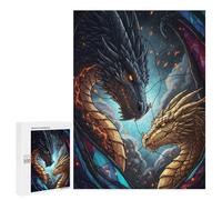 Rompecabezas 500 PCS para Adolescentes Dragon Duo Stained Glass Rompecabezas para Adultos Juego Práctico Arte De Pared Desafiante De Completar 500 PCS