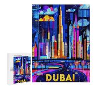 Rompecabezas 500 PCS para Adolescentes Dubai Vibrant Skyline - Geometric Cityscape Art Rompecabezas para Adultos Juego Práctico Pero Divertido Y Humorístico para Cumpleaños, Navidad 500 PCS