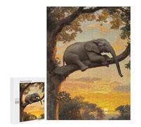 Rompecabezas 500 PCS para Adolescentes Elephant in Tree at Sunset Rompecabezas para Adultos Juego Familiar Decoración del Hogar para Cumpleaños, Navidad 500 PCS