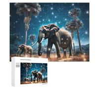 Rompecabezas 500 PCS para Adolescentes Elephants Under A Starry Sky Rompecabezas para Adultos Juego Familiar Carrera De Velocidad De Manos Regalos para Reducir El Estrés 500 PCS