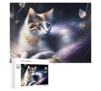 Rompecabezas 500 PCS para Adolescentes Enchanted Fantasy Cat Art Print Rompecabezas para Adultos Juego Familiar Carrera De Velocidad De Manos Regalos para Reducir El Estrés 500 PCS