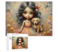 Rompecabezas 500 PCS para Adolescentes Fantasy Girl with Puppy Rompecabezas Juegos Relajantes Mejora La Memoria Oferta como Regalos para Toda La Familia 500 PCS