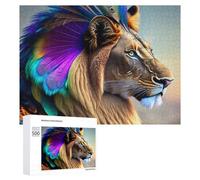 Rompecabezas 500 PCS para Adolescentes Fantasy Lion with Peacock Feathers Rompecabezas Juegos Relajantes Mejora La Memoria Oferta como Regalos para Toda La Familia 500 PCS