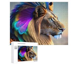 Rompecabezas 500 PCS para Adolescentes Fantasy Lion with Peacock Feathers Rompecabezas Juegos Relajantes Mejora La Memoria Oferta como Regalos para Toda La Familia 500 PCS