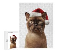 Rompecabezas 500 PCS para Adolescentes Festive Burmese Cat in Santa Hat Rompecabezas Juegos Familiares Ensamblaje De Patrones Cumpleaños Y Navidad 500 PCS