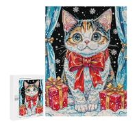 Rompecabezas 500 PCS para Adolescentes Festive Cat with Gifts and Snowflakes Rompecabezas para Adultos Juego Práctico Decoración del Hogar Cumpleaños Y Navidad 500 PCS