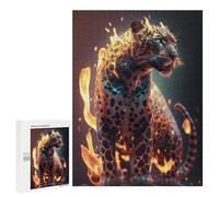Rompecabezas 500 PCS para Adolescentes Fire Flames Fantasy Jaguar Rompecabezas para Adultos Juego Práctico Pero Divertido Y Humorístico para Cumpleaños, Navidad 500 PCS