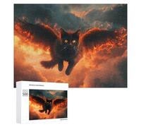 Rompecabezas 500 PCS para Adolescentes Flaming Angel Cat in Sky Rompecabezas para Adultos Juegos Relajantes Decoración del Hogar Cumpleaños Y Navidad 500 PCS