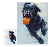 Rompecabezas 500 PCS para Adolescentes Flat Coated Retriever Ball Rompecabezas para Adultos Juego Práctico Arte De Pared Desafiante De Completar 500 PCS