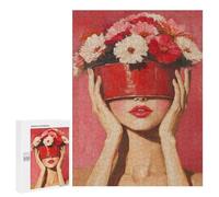 Rompecabezas 500 PCS para Adolescentes Floral Beauty Woman in Red Rompecabezas Juego De Ingenio Aliviador De Estrés Desafiante para Completar 500 PCS