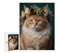 Rompecabezas 500 PCS para Adolescentes Floral Cat Crown Rompecabezas Juego De Ingenio Aliviador De Estrés Desafiante para Completar 500 PCS