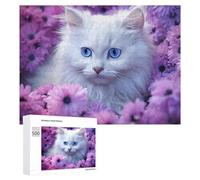 Rompecabezas 500 PCS para Adolescentes Floral Fantasy White Cat with Blue Eyes -2 Rompecabezas Juegos Relajantes Mejora La Memoria Oferta como Regalos para Toda La Familia 500 PCS