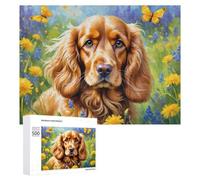 Rompecabezas 500 PCS para Adolescentes Floral Field with Cocker Spaniel Rompecabezas para Adolescentes Juegos Divertidos Ensamblaje De Patrones Ayuda Al Cerebro A Ejercitarse 500 PCS