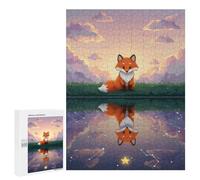 Rompecabezas 500 PCS para Adolescentes Fox Reflection on Starry Water Rompecabezas para Adultos Juego Práctico Arte De Pared Desafiante De Completar 500 PCS