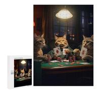Rompecabezas 500 PCS para Adolescentes Funny Cats Playing Poker Rompecabezas Juego De Ingenio Aliviador De Estrés Desafiante para Completar 500 PCS