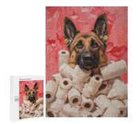 Rompecabezas 500 PCS para Adolescentes German Shepherd with Toilet Paper Painting German Shepherd Toilet Paper Print Rompecabezas para Adultos Juegos De Relajación Vacaciones En Casa Matar El Tiempo