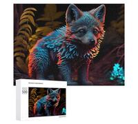 Rompecabezas 500 PCS para Adolescentes Glowing Fox in Neon Forest Rompecabezas para Adolescentes Juegos Divertidos Ensamblaje De Patrones Ayuda Al Cerebro A Ejercitarse 500 PCS