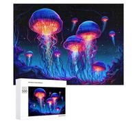 Rompecabezas 500 PCS para Adolescentes Glowing Jellyfish in The Deep Sea Rompecabezas para Adolescentes Juegos Divertidos Ensamblaje De Patrones Ayuda Al Cerebro A Ejercitarse 500 PCS