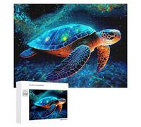 Rompecabezas 500 PCS para Adolescentes Glowing Sea Turtle Artwork Rompecabezas para Adultos Juego Familiar Carrera De Velocidad De Manos Regalos para Reducir El Estrés 500 PCS