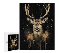 Rompecabezas 500 PCS para Adolescentes Golden Deer Watercolor Rompecabezas para Adultos Juego Práctico Pero Divertido Y Humorístico para Cumpleaños, Navidad 500 PCS