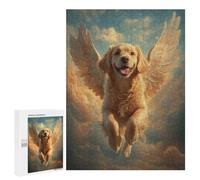 Rompecabezas 500 PCS para Adolescentes Golden Retriever with Angel Wings Comforting Pet Loss Art Rompecabezas Juego De Ingenio Aliviador De Estrés Desafiante para Completar 500 PCS