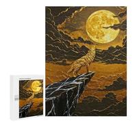 Rompecabezas 500 PCS para Adolescentes Golden Wolf Howling at The Moon Rompecabezas para Adultos Juego Práctico Arte De Pared Desafiante De Completar 500 PCS