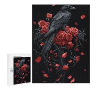 Rompecabezas 500 PCS para Adolescentes Gothic Raven and Roses on Gothic Cross Rompecabezas para Adultos Juego Práctico Pero Divertido Y Humorístico para Cumpleaños, Navidad 500 PCS