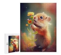 Rompecabezas 500 PCS para Adolescentes Guinea Pig with A Flower Rompecabezas Juegos Familiares Ensamblaje De Patrones Cumpleaños Y Navidad 500 PCS