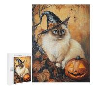 Rompecabezas 500 PCS para Adolescentes Halloween Cat with Jack-o'-Lantern-1 Rompecabezas para Adultos para La Diversión Familiar Ayuda A Ejercitar El Cerebro Hermoso Juego De Diseño 500 PCS