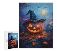 Rompecabezas 500 PCS para Adolescentes Halloween Jack-o'-Lantern with Witch Hat Rompecabezas para Adolescentes Pero Divertido Y Humorístico Desafío Educativo Juguete Juego Intelectual 500 PCS
