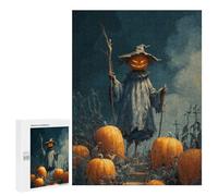 Rompecabezas 500 PCS para Adolescentes Halloween Pumpkin Scarecrow in A Field Rompecabezas para Adultos Juego Familiar Una Obra De Arte como Regalo para Toda La Familia 500 PCS