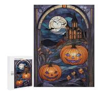 Rompecabezas 500 PCS para Adolescentes Halloween Stained Glass Rompecabezas Juego De Ingenio Aliviador De Estrés Desafiante para Completar 500 PCS