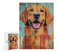 Rompecabezas 500 PCS para Adolescentes Happy Golden Retriever on Wood Golden Retriever Portrait Rompecabezas para Adultos Juegos Familiares Carrera De Velocidad De Manos para Cumpleaños, Navidad 500