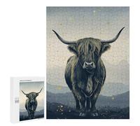 Rompecabezas 500 PCS para Adolescentes Highland Cow Watercolor with Gold Accents Rompecabezas para Adultos Juego Práctico Arte De Pared Desafiante De Completar 500 PCS